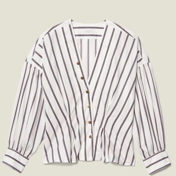 NEW SANDRO PARIS Naelle Blouse Stripes Top $340 - Picture 13 of 16